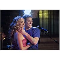The Vampire Diaries (TV Series 2009 - ) 8 Inch x 10 Inch photo Zach Roerig Blue Tee Shirt Smiling on Stage Holding Candice King Pose 1 kn