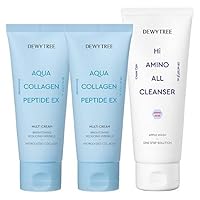 DewyTree Aqua Collagen Peptide EX Multi Cream 80ml x 2p + High Amino All Cleanser 150ml Set