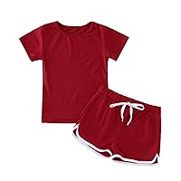 Baby Girl Clothes and Shoes Baby Girls Toddler Kids Summer Sports T Shirt and Shorts Set Solid Clothing (Red, 2-3 Years)