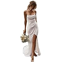 Women's Chiffon Wedding Dress Column Sheath Long Wedding Gown with Applique