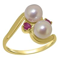 10k Yellow Gold Cultured Pearl & Ruby Womens Dress Ring - Sizes 4 to 12 Available