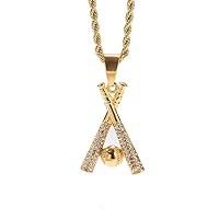 Baseball Pendant Necklace Gold Plated Stainless Steel Inlaid Rhinestone Baseball Pendant Hip Hop Jewelry Unisex Accessories