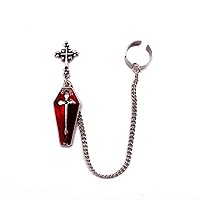 1Pc Gothic Punk Red Cross Coffin Silver Finish Long Chain Ear Cuff Dangle Earrings Fashion Jewelry Unisex for Birthday/Party/Christmas/Friendship Gifts