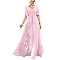Women's Chiffon Bridesmaid Dress Floor-Length A-line V Neck Prom Dresses
