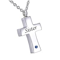 misyou Customized Stainless Steel Memorial September Birthstone Pendant Cremation Cross Pendant Keepsake Necklace （Sister）