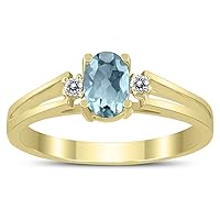 6X4MM Aquamarine and Diamond Open Three Stone Ring in 10K Yellow Gold