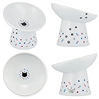 Extra Wide Raised Cat Food Bowl, Elevated, Prevent Neck & Whisker Fatigue, Dishwasher and Microwave Safe, No.1 Seller in Japan! (Colorful Dots Limited Edition, Extra Wide Tilted)