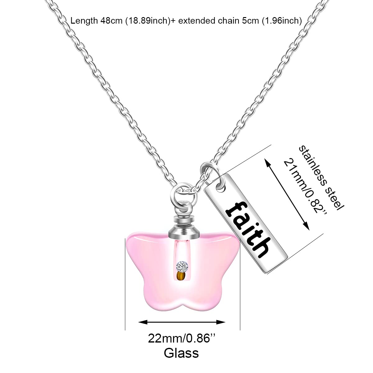 Uloveido Mustard Seed Charm Glass Butterfly Necklace Stainless Faith Pendant Y788