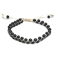Hematite Healing Gemstone Crystal Beaded Macramé Braided String Adjustable Pull Tie Bracelet - Handmade Jewelry Boho Accessories