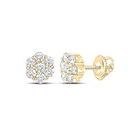 10K Yellow Gold Mens Diamond Flower Cluster Earrings 5/8 Ctw.