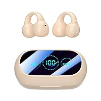 Ear Clip Earbuds True Wireless Bluetooth Headphones, Mini Open Ear Earphones Bone Conduction Headphones for Sport Workout Driving Walking Running Compatible with iPhone Android (Skin)
