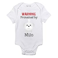 Warning Protected by Maltese long hair baby gift Custom baby dog shirt