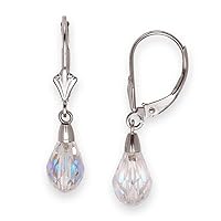 Solid 14ct Yellow or White Gold Polished Tear-Drop Faceted Crystal Leverback Earrings (6mm x 28mm)