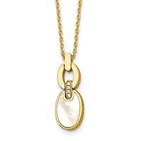 14k Gold Diamond and Simulated Mother of Pearl Chain Link 16in Necklace Measures 24mm Wide Jewelry for Women