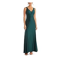 Morgan & CO Womens Green Sleeveless V Neck Maxi Evening Dress Juniors 1