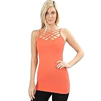 Womens Sleeveless Lattice Seamless Criss-Cross Front Layering Sexy Tops Camisole Cami Tank Top Solid for Women