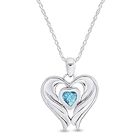 Simulated Birthstones Angel Wing Heart Pendant Necklace in 14k White Gold Over Sterling Silver