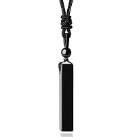 XIANNVXI Men Bar Necklace Black Healing Crystal Necklace Adjustable Rope Natural Gemstone Rectangle Pendant Necklaces Simple Cool Lucky Amulet Jewelry Christmas Gifts
