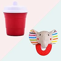 Elephant Baby Teether & Red Cup Living Baby Sippy Cup 8oz, Safe and Soothing Teether & Adorably Cute Sipper for Teething Infants, Babies, Toddlers & Kids- Perfect Gifting Combo