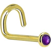 Body Candy Solid 14k Yellow Gold 2mm Genuine Amethyst Left Nose Stud Screw 18 Gauge 1/4