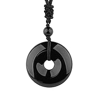 Crystal Necklace Lucky Coin Healing Crystal and Stone Pendant with Adjustable Rope Natural Quartz 30mm Round Cricle Gemstone Necklaces Jewelry