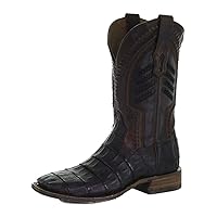 CORRAL MEN'S OIL BROWN CAIMAN EMBROIDERY & WOVEN SHAFT SQ. TOE, LEATHER SOLE, WESTERN A3878