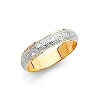 Wedding Ring Solid 14k Yellow White Gold Band Filigree Dome Curve Two Tone Style Men Women 4 mm Size 8.5
