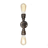Vintage Edison Industrial 2-Light Bathroom Vanity Light- 2 Bulb Loft Minimalist Indoor Wall Sconce- Antique Steampunk Wall Lamp Light Fixtures (Bronze)