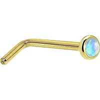 Body Candy Solid 14k Yellow Gold 2mm Light Blue Synthetic Opal L Shaped Nose Stud Ring 20 Gauge 1/4