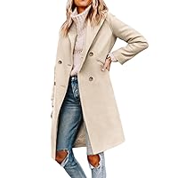 Yousify Womens Notched Lapel Collar Double Breasted Pea Coat Winter Wool Blend Over Coats Long Jackets