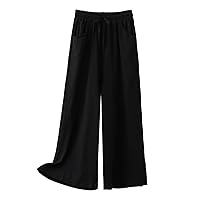 SNKSDGM Women's Wide Leg Cotton and Linen Pants Dressy Casual High Waist Palazzo Pant Suit Pull On Trouser with Pocket