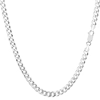 The Diamond Deal Mens Solid 14K Yellow Gold Or White Gold 3.6mm Shiny Cuban Comfort Curb Chain Necklace For men for Pendants and Or Bracelet with Lobster-Claw Clasp (7