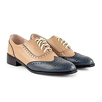 LEHOOR Women Lace-up Brogue Perforated Multicolor Leather Flat Oxfords Vintage Pointed Toe Casual Comfortable Wingtip Derby Size 4-11 M US