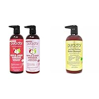 PURA D'OR Apple Cider Vinegar Thin2Thick Set (16oz x 2) ACV Shampoo & Conditioner, Clarifying, Detox & Anti-Thinning Biotin Shampoo, Clinically Tested DHT Blocker