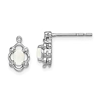 925 Sterling Silver Polished Open back Post Earrings Simulated Opal and Diamond Earrings Measures 10x6mm Wide Jewelry Gifts for Women