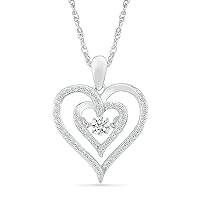 DGOLD 10kt White Gold Round White Diamond Dancing Diamond Heart Pendant for Women (1/2 cttw)