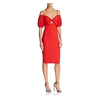 NOOKIE Womens Cold Shoulder Bow Front Spaghetti Strap Off Shoulder Knee Length Cocktail Body Con Dress