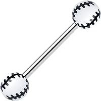 Body Candy White Acrylic Double Play Baseball Barbell Tongue Ring