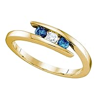 The Diamond Deal 10kt Yellow Gold Womens Round Blue Color Enhanced Diamond 3-stone Ring 1/4 Cttw