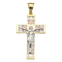 14k Yellow Gold White Gold and Rose Gold CZ Cubic Zirconia Simulated Diamond Crucifix Religious Faith Cross Pendant Necklace 34x64mm Jewelry for Women