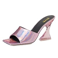 XYD Women's Clear High Block Heels Mules Open Square Toe Slip On Comfort Sexy Dress Pumps Sandals Evening Party Prom Shoes
