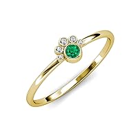 Round Emerald & Diamond Womens Paw Print Promise Ring 0.13 ctw 18K Gold