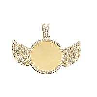 10K Yellow Gold Angel Wings Picture Frame Memory Diamond Pendant For Women and Men | 1Inchs Round Cut Real White Round Diamond Men's Charm Pendant 2.80 ct (SI1 Clarity; G-H Color) | Custom Jewelry