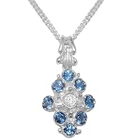 18ct White Gold Natural Diamond London Blue Topaz Womens Pendant Chain Necklace - Choice of Chain lengths