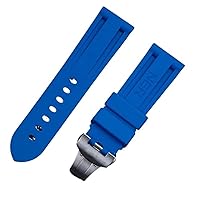 24mm Nature Soft Rubber Watchband For Panerai Strap Butterfly Buckle For PAM111/441/389 Belt Watch Band Accessories (Color : Sky Blue, Size : 24mm Folding Buckle)