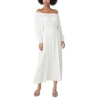 BCBGMAXAZRIA Women's Off The Shoulder Long Sleeve Fit and Flare Maxi Dress