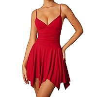 Memoriesea Women's Sexy V Neck Sleeveless Spaghetti Strap Mini Club Party Slip Dress