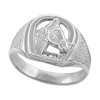 Sterling Silver Small Horseshoe Ring for Women Horse Head Diamond Cut Finish 1/2 inch wide sizes 8-13
