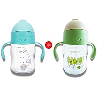 Evorie Tritan Weighted Straw Baby Sippy Cup 7 Oz Leak Poof with Handles for 6 Months Above, Twin Bundle (Amazon + Mint)