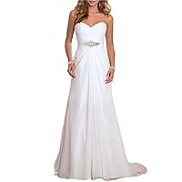 Hall Simple Wedding Dress A-Line Sweetheart Strapless Sweep/Brush Train Chiffon Bridal Gowns with Crystals 2024